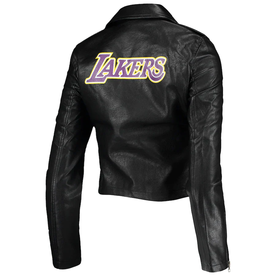 Lakers Womens Faux Leather Moto FZ Jacket - Image 2