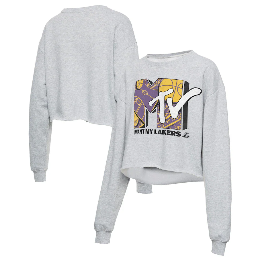 Los Angeles Lakers Women's MTV I Want My Cropped Fleece Pullover Sweatshirt - Image 2